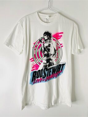 Rod Stewart Graphic Tee White Crew Neck Concert Shirt Music Tee